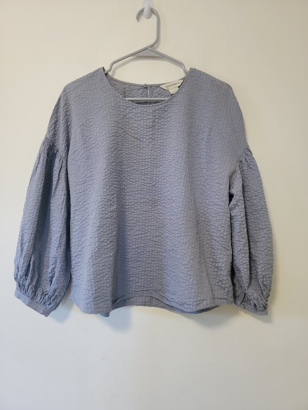Club Monaco Powder Blue Textured Balloon-Sleeve Blouse